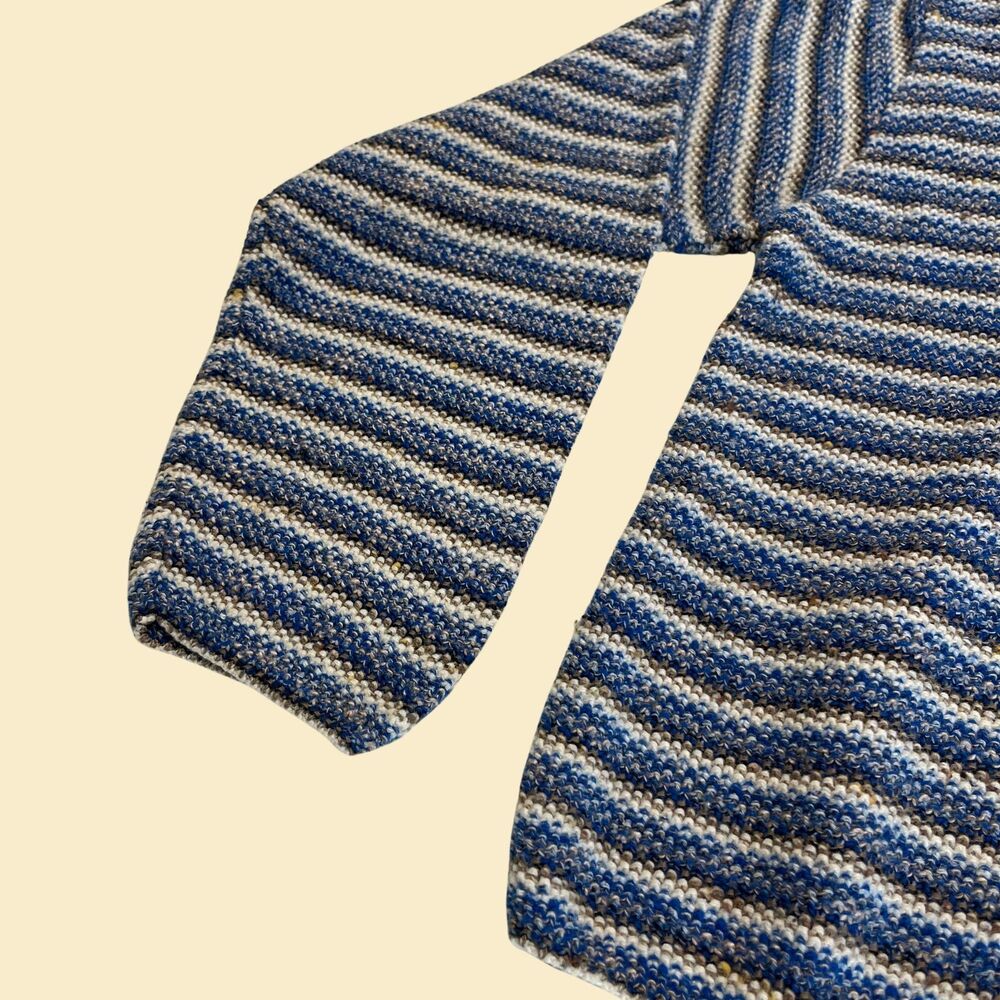 1980s knit L blouse by David Brett, vintage USA-made long sleeve striped shirt - Picture 3 of 7